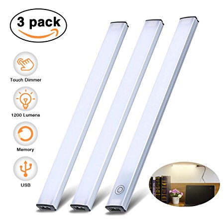 LED Cabinet Light, SOLMORE LED Under Cabinet Lighting Touch Control Dimmable Closet light Under Counter Light Strips for Kitchen Counter,Closet,Shelf Lights12W 1200 Lumen, 4500K,3 Pcs Light Bars