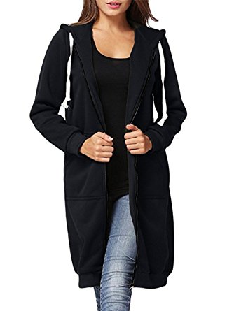 Dongpai Women's Casual Zip Up Hoodie Solid Long Jacket Sweatshirt Outerwear Plus Size