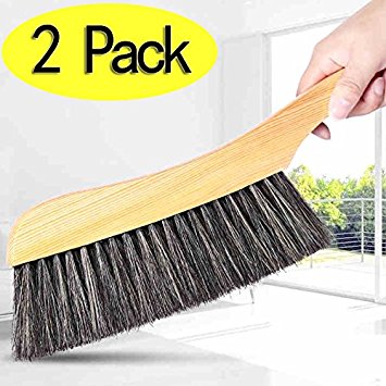 Soft Cleaning Brush -2PCS Wood Handle Hotel Family Clothes Dust Hair Sofa Bed Sheets Bedspread Carpet Cleaning Natural Bristle Brush Wooden Large for Home Office and Car Set of 2