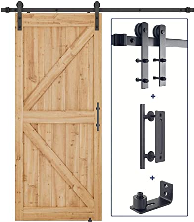 SMARTSTANDARD 6.6ft Heavy Duty Sturdy Sliding Barn Door Hardware Kit(I-Shape)  Barn Door Handle  Adjustable Floor Guide Roller