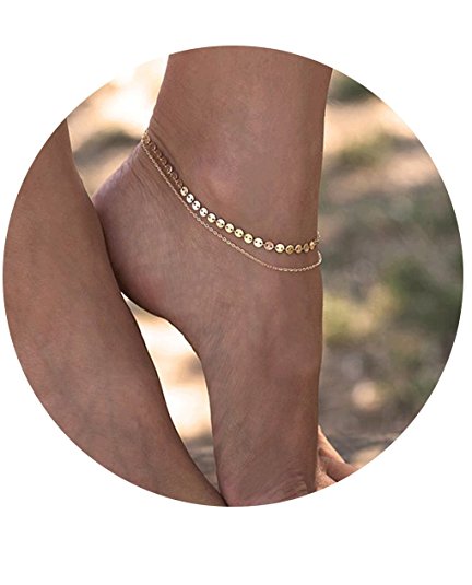 Defiro Layered Sequin Anklet Beach Coin Thin Foot Chain Disc Women Jewelry Gold Tone