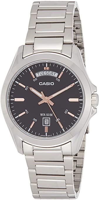 Casio Men's Silver-Tone Steel Black Dial