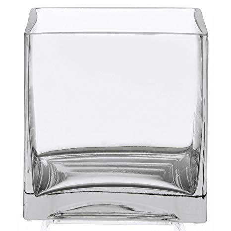 WGVI Clear Square Glass Vase Size 5x5x5 Inches Votive Floating Candle Holder and Floral Centerpiece - Case of 12 pcs