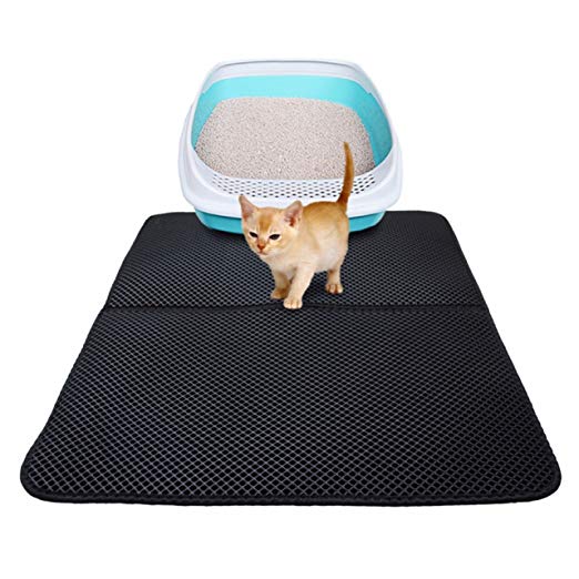 Cat Litter Mat Cat Litter Trapper,Double Waterproof Layer Honeycomb Design,Best Scatter Control,Traps Litter Pan from Box and Paws, Large Size 27'' X 22''