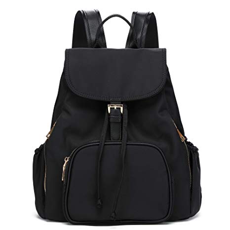 Waterproof Nylon Women Backpack Purse Multipurpose School Travel Shoulder Bag (Black)