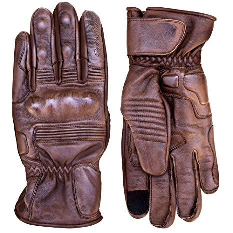 Premium Leather Motorcycle Gloves (Brown) Cool, Comfortable Riding Protection, Cafe Racer, Full Gauntlet (X-Large)