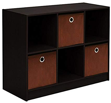 Furinno 99940 EX/BR 3x2 Bookcase Storage with Bins, Espresso/Brown