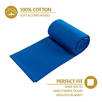 Maple Down Weighted Blanket Cover, 80"×87" Blue, 100% Natural Cotton with Invisible Zipper Ties