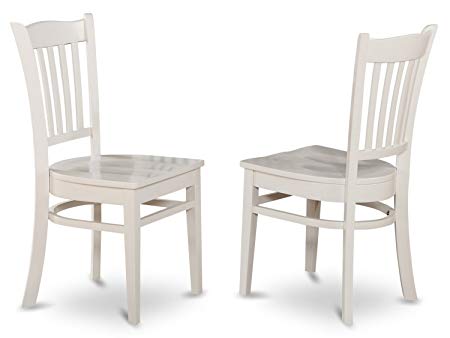 East West Furniture GRC-WHI-W Dining Chair Set with Wood Seat, White Finish, Set of 2