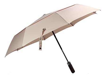 (British-Designed Contemporary Aesthetic)Balios® Uniquely Strong Windproof Frame Premium Fiberglass Auto Open & Close Umbrella with Handcrafted Real Solid Wood Handle--300T Finest Fabric-Double Canopy