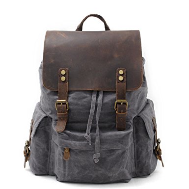 SUVOM Vintage Canvas Leather Laptop Backpack College School Bag Travel Rucksack 15.6 Inch