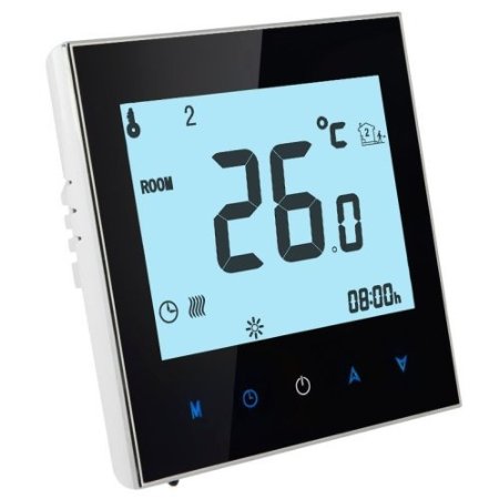 Programmable Thermostat,Caslant™Modern Touchscreen Room 5 1 1 Day Programmable Central Air Conditioning 2-Pipe Thermostat Microprocessor-based con LCD Display (black)