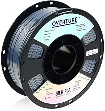 OVERTURE Silk Filament PLA 1.75mm Clog-Free Shiny 3D Printer Consumables, 1kg Spool (2.2lbs), Dimensional Accuracy  /- 0.05 mm, Silk Gray