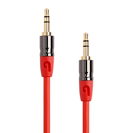 PlugLug - 3.5mm 8 FT Premium Auxiliary Audio Cable (Red) - Male to Male for Headphones, iPods, iPhones, iPads, Home / Car Stereos and More
