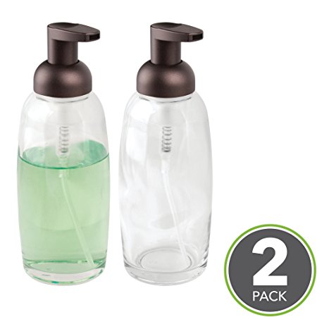 mDesign Foaming Glass Soap Dispenser Pumps for Bathroom Counter, Vanity- Pack of 2, Clear/Bronze