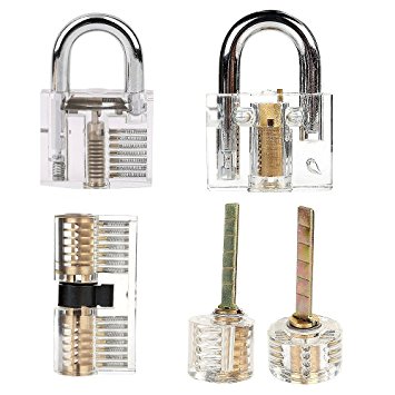 LTC 5 Pcs Practice Lock Set, Transparent Cutaway Crystal Pin Tumbler keyed Padlock, Lock Picking Practice Tools for locksmith Beginner