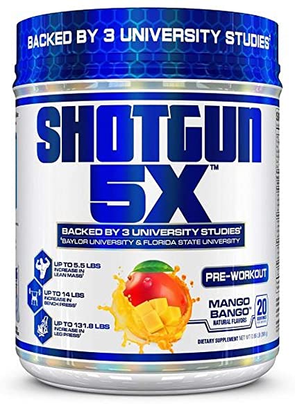 VPX Shotgun 5X Pre Workout Supplement for Men - Preworkout Energy Powder - Mango Bango Flavor- 20 Servings