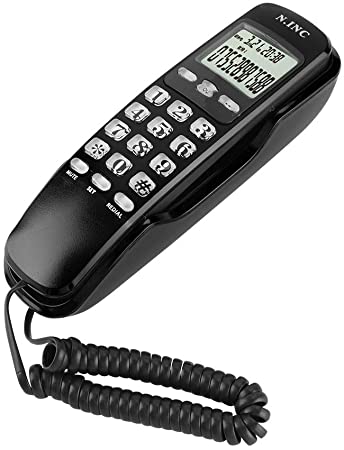 ASHATA Mini Wall Phone,DTMF/FSK Wall Corded Telephone with Incoming Caller ID LCD Display,Home Office Hotel Landline Phone with 38 Incoming Memories/Call Back Function(Black)