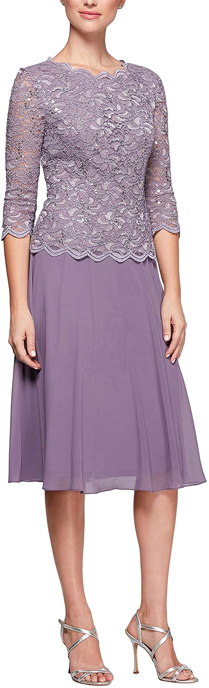 Alex Evenings Women's Sequin Lace Mock Dress (Petite and Regular)