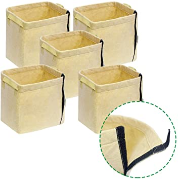 CASOLLY Fabric Transplanter Pot 10 Gallon 5 Pack with Velcro Seam (Tan)
