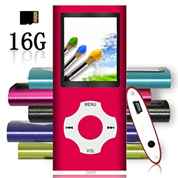Tomameri - MP3 / MP4 Player with Rhombic Button, Portable Music and Video Player, Including a 16 GB Micro SD Card and Maximum support 32GB, Supporting Photo Viewer, Video and Voice Recorder - Red