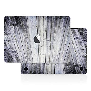 Aged Gray Wood Texture Skin Decal (4-in-1) Full-Size 360° Protector Cover Apple MacBook Pro 13 Inch A1706 A1708 A1989 (2016 2017 2018 Model,with & w/o Touch Bar & ID) Black Keyboard