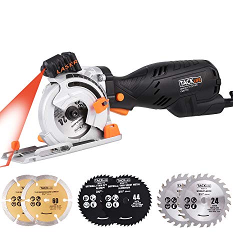 Tacklife Circular Saw 705W 4500RMP, CSK77AC Advanced Circular Saw, 28.5mm Cutting depth Left-handed Blade Design with Laser Guide, 6 Blades for Tile, Wood, Metal and Plastics Cutting