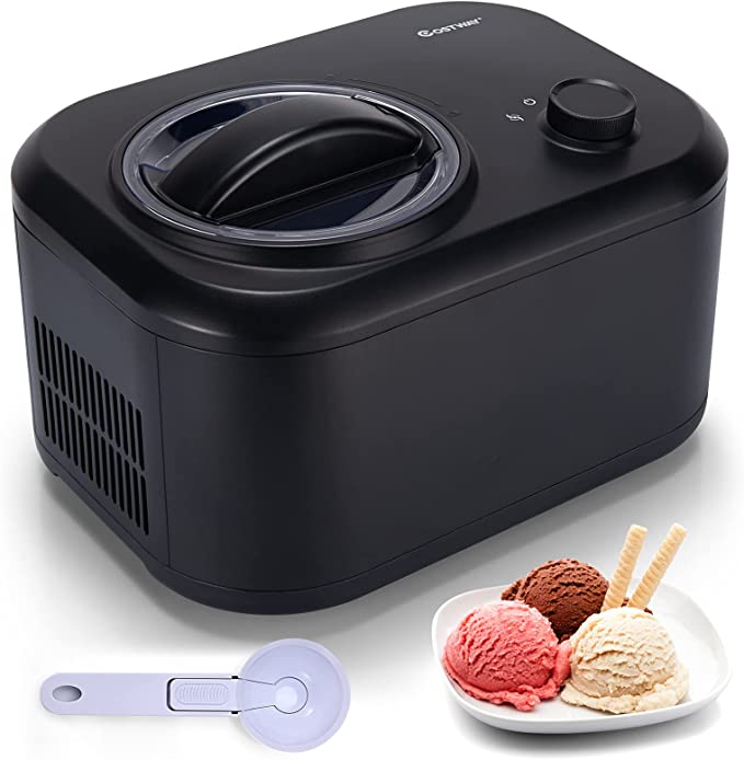 COSTWAY Ice Cream Machine, Electric Gelato Maker with 3 Operation Modes, Built-in Compressor, Portable Homemade Frozen Dessert Maker (Black)