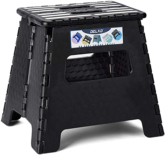Delxo Folding Step Stool-Step Stool for Adults Heavy Duty but Lightweight Portable Step Stool Hold Up to 300Lbs Dark Black 2PC