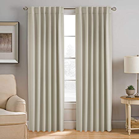 H.VERSAILTEX Blackout Curtains Room Darkening Drapes Thermal Insulated Solid Window Treatment Pair for Bedroom, Nursery, Living Room - 2 Panels, 52x84 Inch, 7 Back Loops Each Panel (Solid Cream)