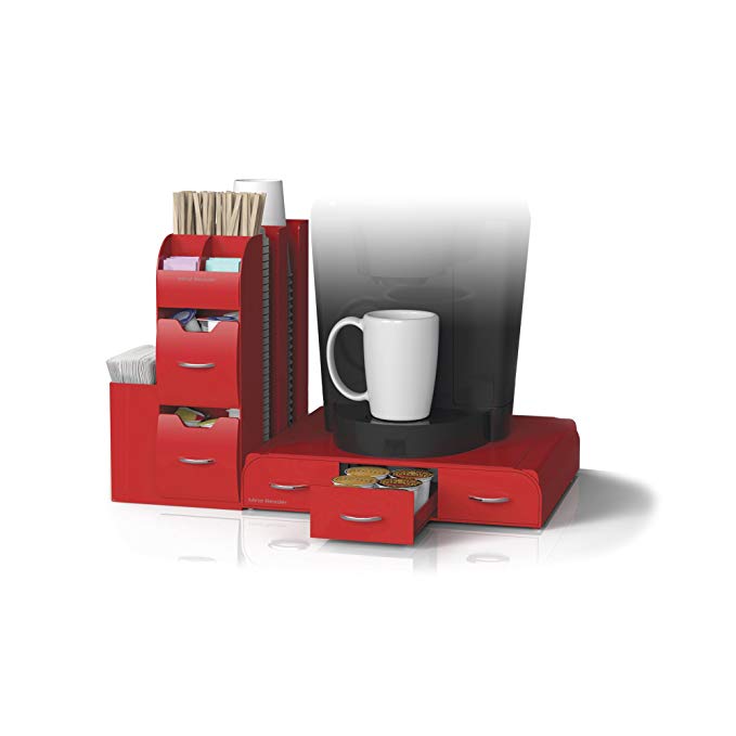 Mind Reader "Combine" 2-Piece Single Serve Coffee Pod Drawer and Condiment Organizer Station, Red