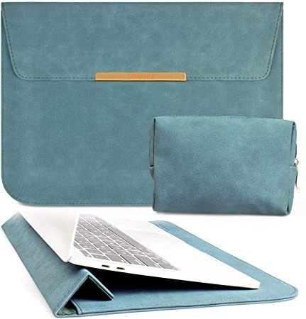 TOWOOZ 13.3 Inch Laptop Sleeve Case Compatible with 2016-2020 MacBook Air/MacBook Pro 13-13.3 inch/iPad Pro 12.9 / Dell XPS 13/ Surface Pro X, PU Leather Bag (13-13.3, Dark Blue)