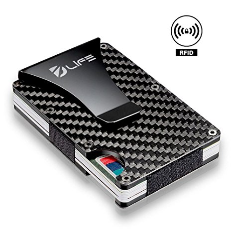Dlife Carbon Fiber Men Mini Wallet Money Clip Screw Fixation Elastic Band Credit Card Holder RFID Blocking Wallet (Carbon 1)