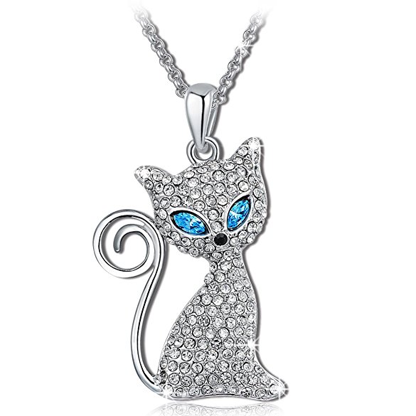 QIANSE Kitty Molly Crystals Cat Pendant Necklace