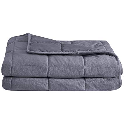 puredown Cozy and Luxury Weighted Blanket for Adults, Youths Heavy Blanket with Glass Beads Flannel and Peach Skin Dual-Sided Cover 12 lbs 48" 72" Dark Grey