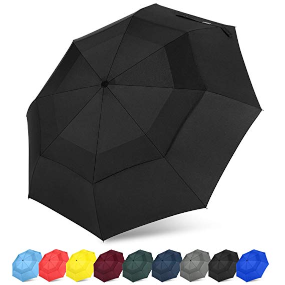 G4Free Compact Travel Umbrella with SAFE LOCK Windproof Double Canopy Auto Open Close Folding Umbrella