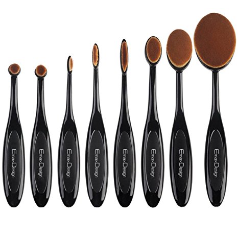 EmaxDesign Oval Makeup Brush Set, 8pcs Professional Foundation Concealer Blending Blush Liquid Powder Cream Cosmetics Brushes, Toothbrush Curve Makeup Tools For Face and Eyes.