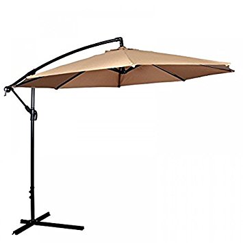 Patio Umbrella Offset 10' Hanging Umbrella Outdoor Market Umbrella D10 (Tan)