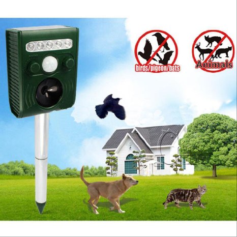 BaiFM Ultrasonic Solar Birds Repeller Animals Repeller Solar Powered with Flashing LED Lights,5 Mode to Chose, for Outdoor Garden Farm Yard Park