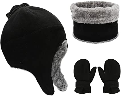 Child Winter Hat Set, BicycleStore 3 Pcs Soft Warm Children Beanie Cap with Neck Warmer and Gloves, Kids Hat & Mittens Set Ski Warm Set Outdoor Earmuffs for Baby Childrens Girls Boys (2-5 Years)