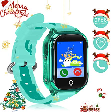 2019 Newest Kids Smart GPS Phone Watch Ip68 Waterproof Gizmo Game Smart Watch Boys Girls with 1.44 Inch HD Camera Micro Chat Clock Alarm Puzzle Game Education Toys Gift (Green)