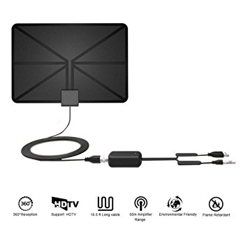 PEMENOL HDTV Antenna 50 Mile Wide Range Indoor Digital TV Antenna with Detachable Amplifier Signal Booster for 720p, 1080i, 1080p Better Reception, USB Power Supply,13.1 FT High Performance Coax Cable