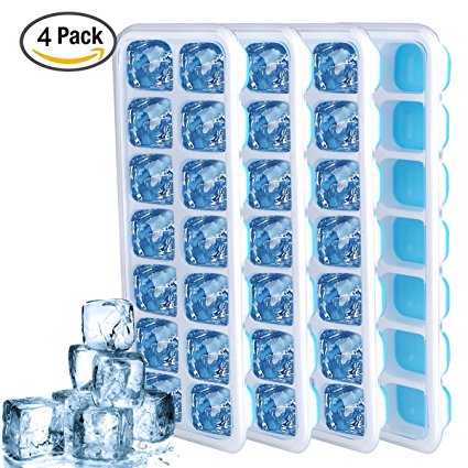 Easy Release Ice Cube Tray with Lids, Moveland BPA-Free Stackable Silicone Ice Cube Molds