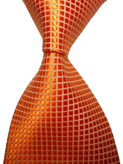New Red Paisley Jacquard Woven Men's Tie Necktie (Checkered Orange)