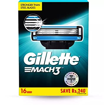 Gillette Mach3 Shaving 3-Bladed Cartridges, Pack of 16