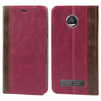 Moto Z2 Play Case,Mulbess BookStyle Leather Wallet Case Cover with Kick Stand for Lenovo Motorola Moto Z2 Play,Wine Red