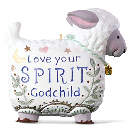Hallmark Keepsake Christmas Ornament 2019 Year Dated""Love Your Spirit, Godchild" Lamb, New Baby Baptism Gift Porcelain,