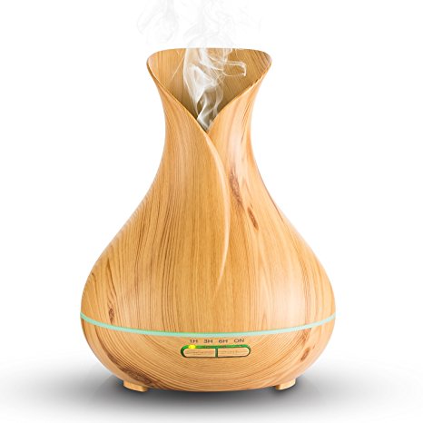 Aroma Essential Oil Diffuser, Papake 400ml Wood Grain Aromatherapy Ultrasonic Diffuser for Essential Oils with Adjustable Mist Mode Waterless Auto Shut-off 7 Color LED Lights & 4 Timer Settings