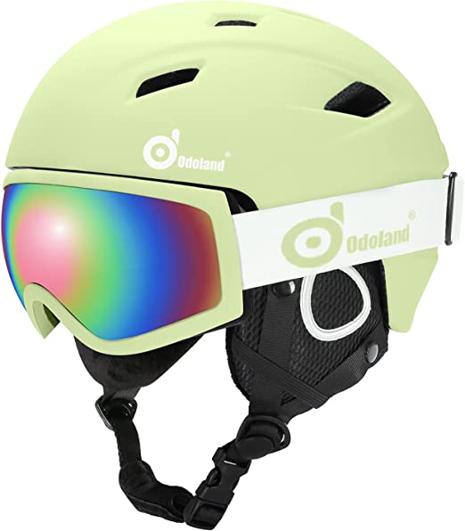 Odoland Snow Ski Helmet and Goggles Set, Sports Helmet and Protective Glasses - Shockproof/Windproof Protective Gear for Skiing, Snowboarding, Motorcycle Cycling, Snowmobile