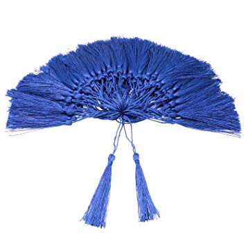 VAPKER 100 Pieces Blue Tassels 13cm/5-Inch Silky Handmade Soft Tassels Floss Bookmark Tassels with 2-inch Cord Loop for Jewelry Making, DIY Projects, Bookmarks